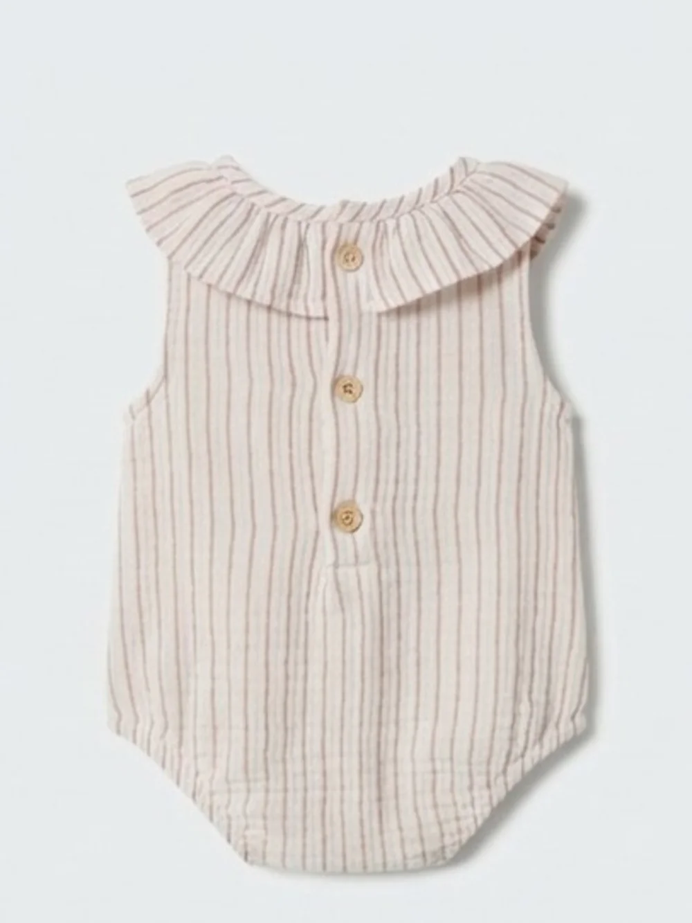 Striped Ruffle Collar Baby Romper in Pale Pink